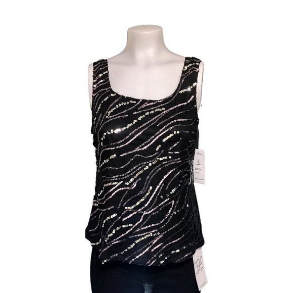 Alex Evenings Black Sequined Tank Top - Picture 1 of 4